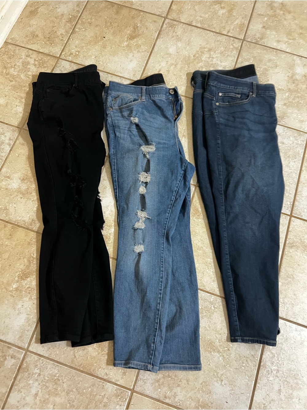 Women’s Boyfriend Jeans Trio — Black, Light Blue & Dark Blue